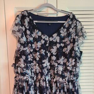 LANE BRYANT BLUE FLORAL PRINT DRESS PLUS PETITE SIZE 22/24P EXCELLENT CONDITION